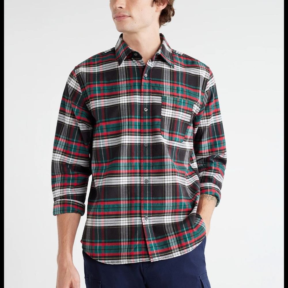 Classic Plaid Button-Down Shirt - Black, Red, Green